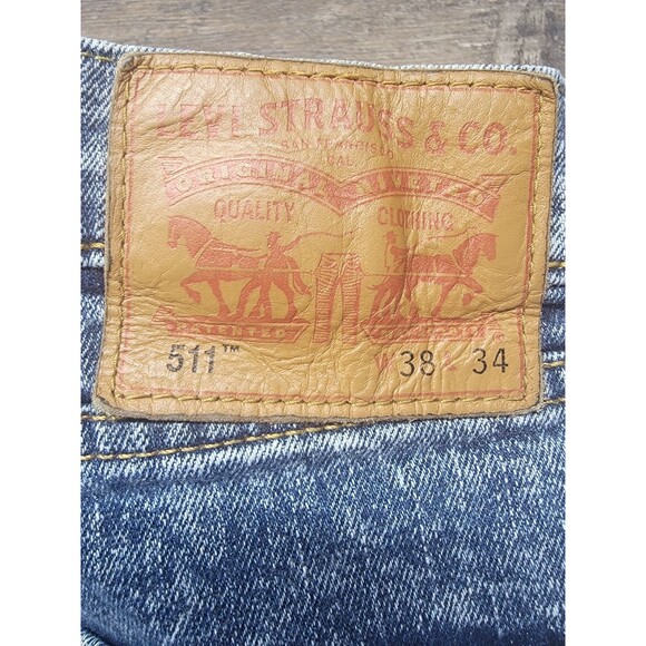 Levis Jeans Mens 38 x 34 Light Blue Acid-Wash Denim 511 Straight Leg - Picture 4 of 6